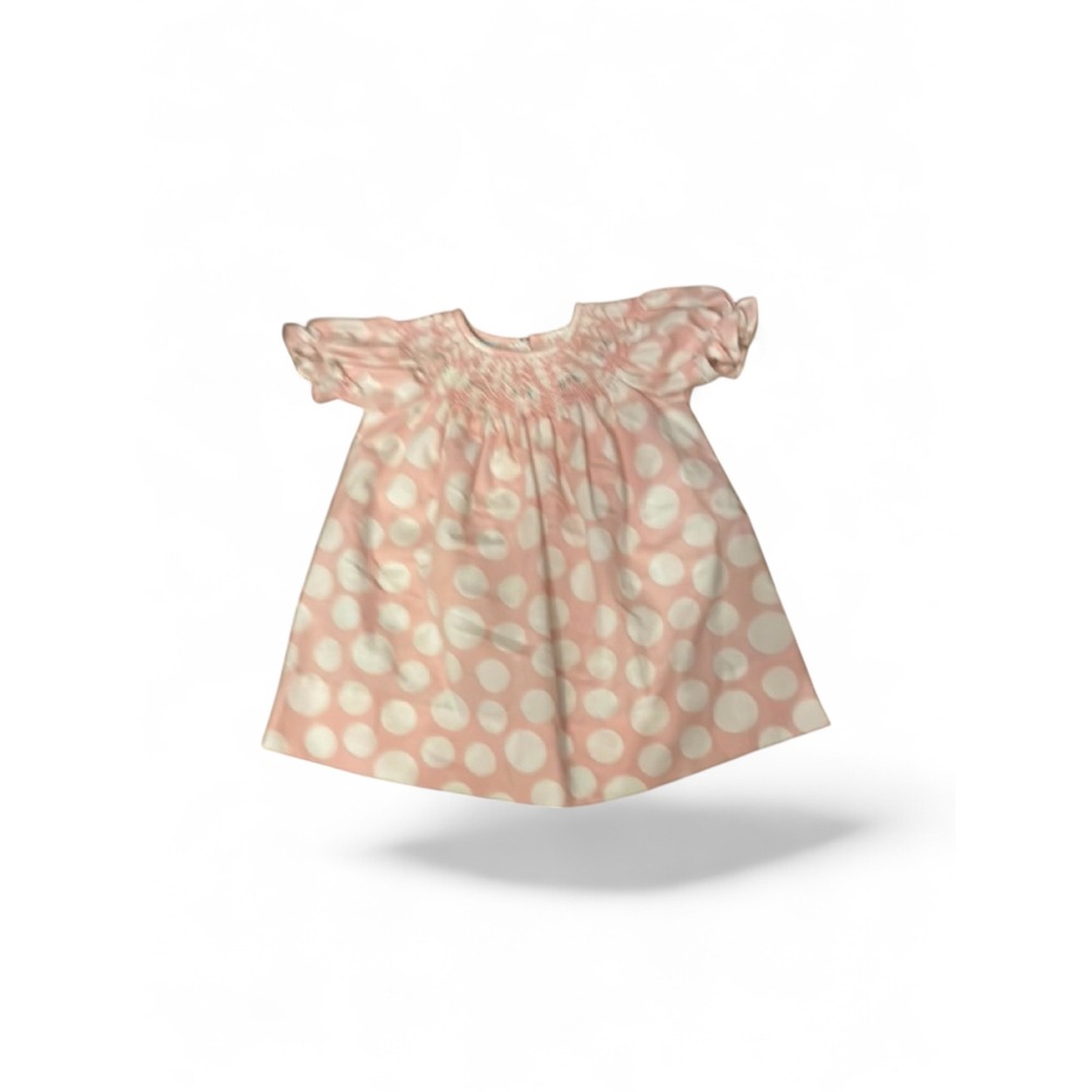 Petite Palace Baby Girl Smocked Polka Dot Dress Pink White Floral 12M